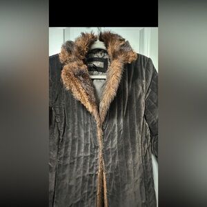 Black Label Black Jacket with Brown Faux Fur Trim